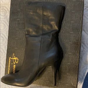 B. Makowsky Black Hannah Leather Ankle Boots